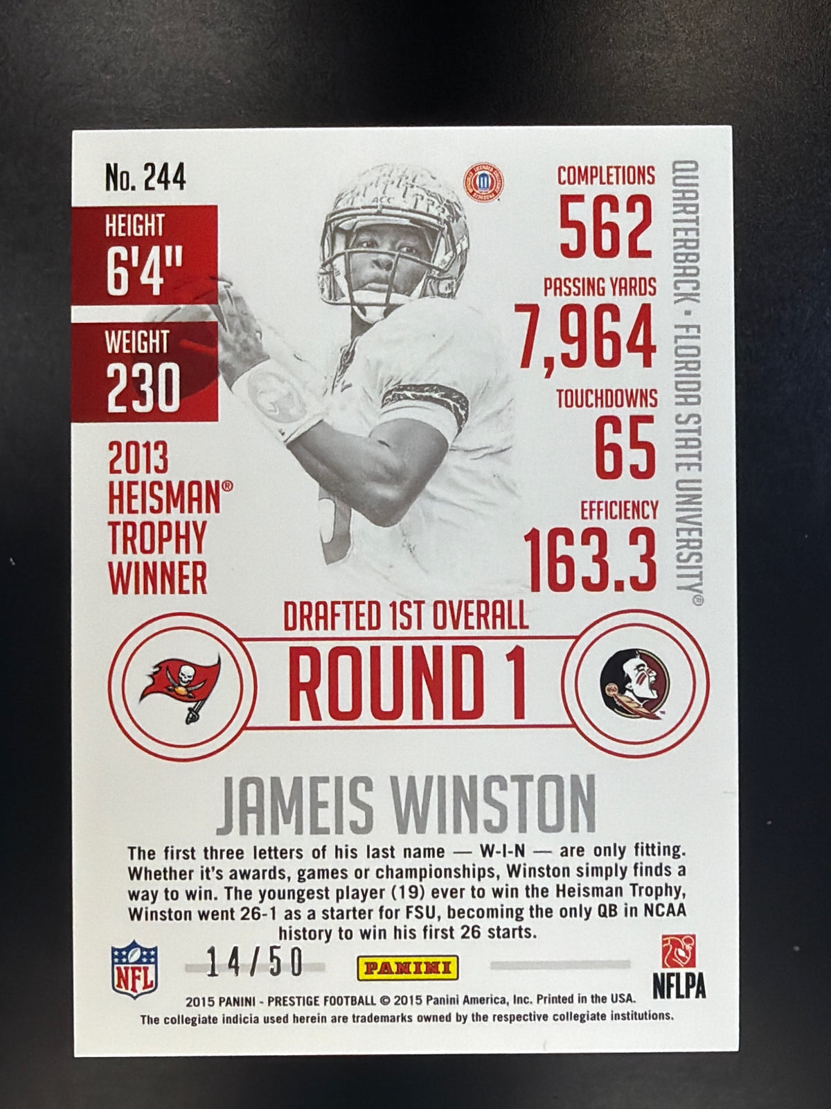 2015 Panini Prestige #244 Jameis Winston Extra Points Gold #/50