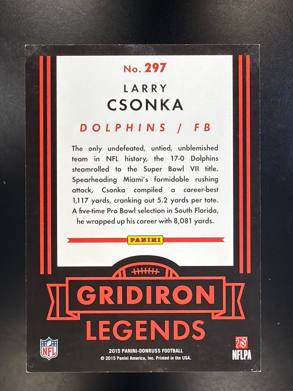 2015 Donruss #297 Larry Csonka Stat Line Career Green #/553