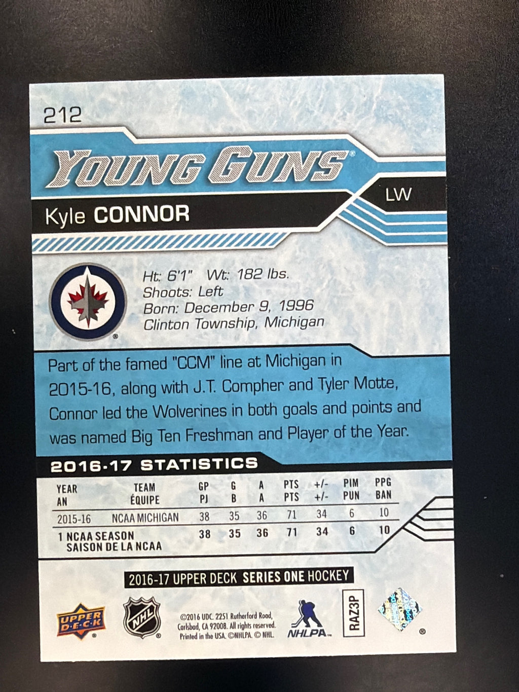 2016-17 Upper Deck #212 Kyle Connor