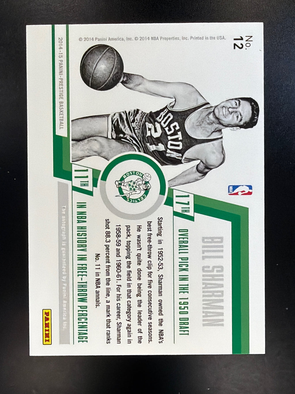 2014-15 Panini Prestige Plus #12 Bill Sharman Bonus Shots Autographs Gold #/7
