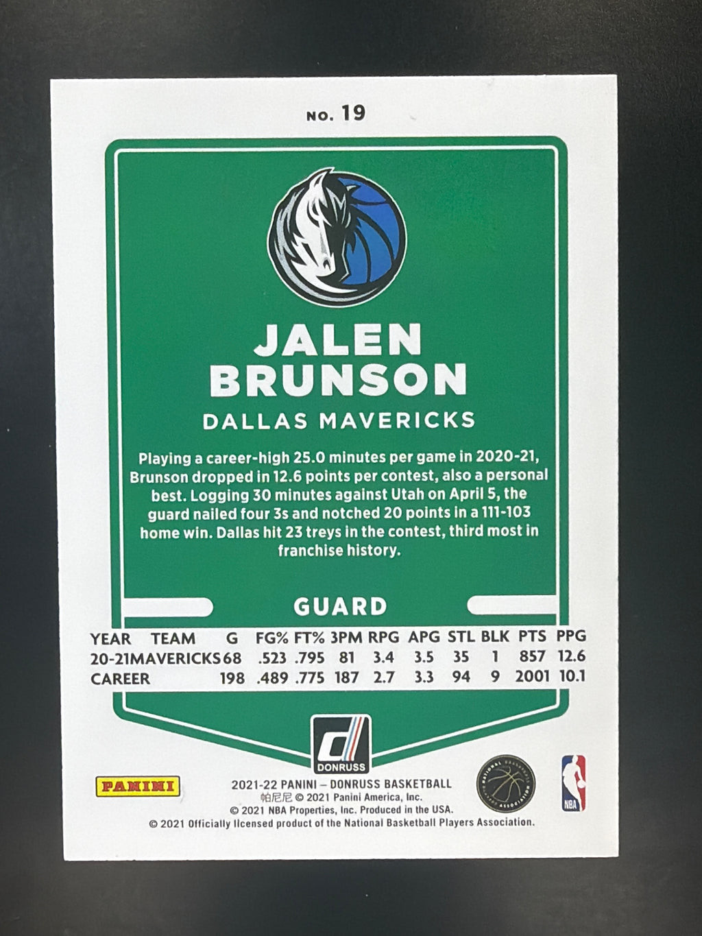 2021-22 Donruss #19 Jalen Brunson Holo Orange Laser