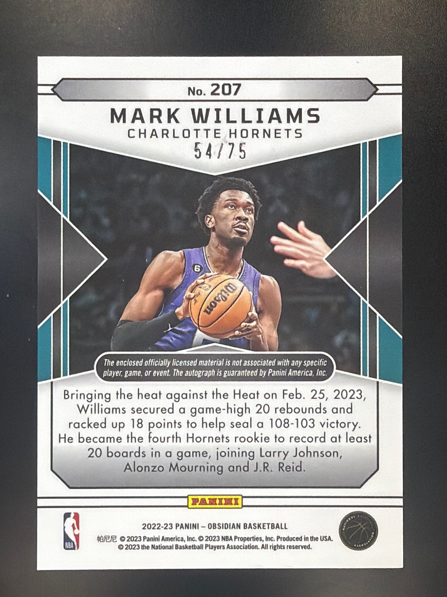 2022-23 Panini Obsidian #207 Mark Williams Electric Etch Purple #/75