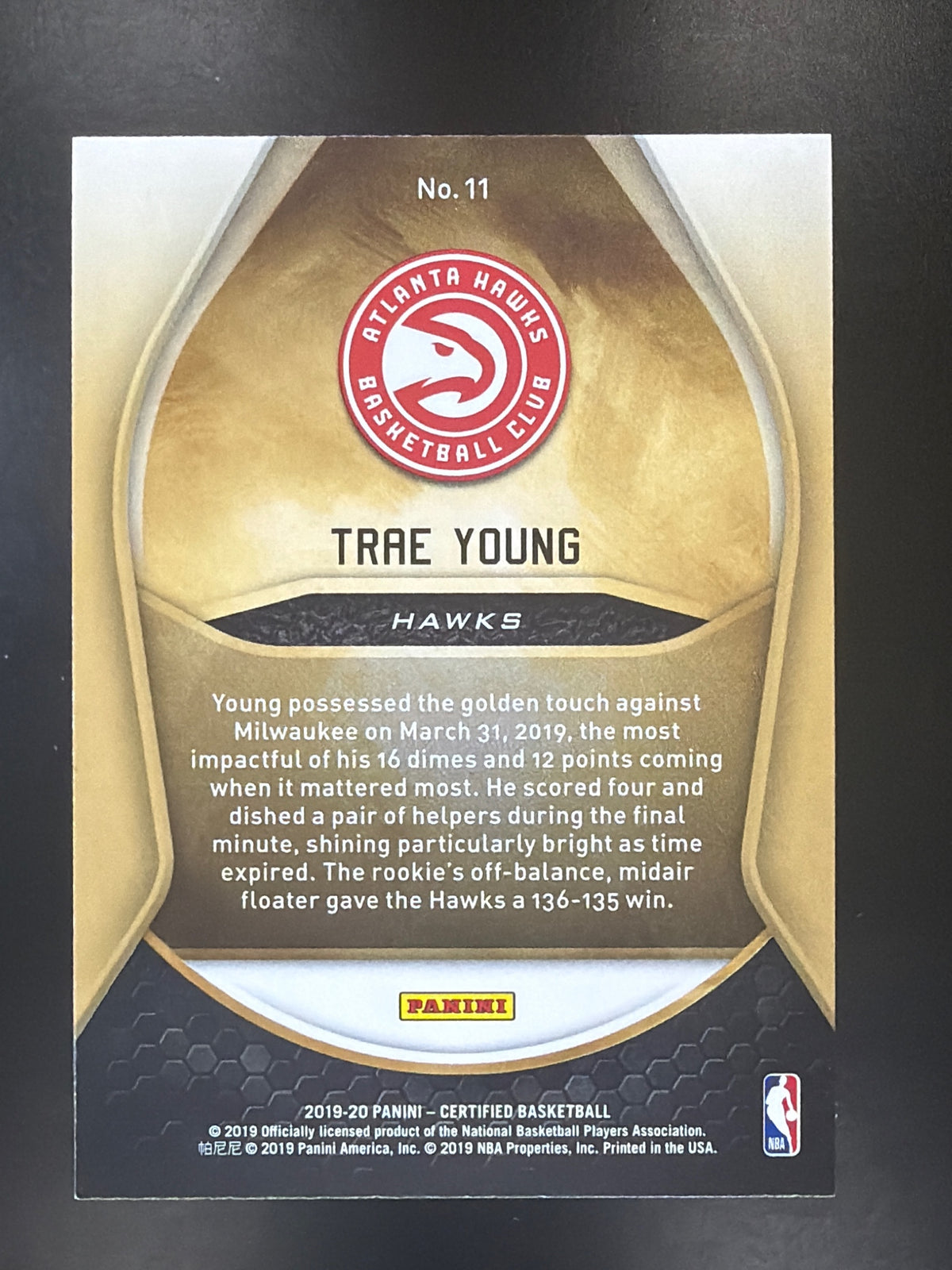 2019-20 Panini Certified #11 Trae Young Gold Team