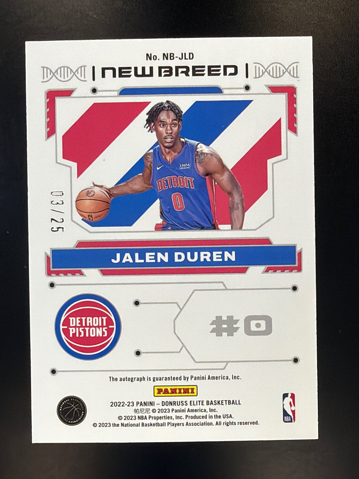 2022-23 Donruss Elite #NB-JLD Jalen Duren New Breed Autographs Blue #/25