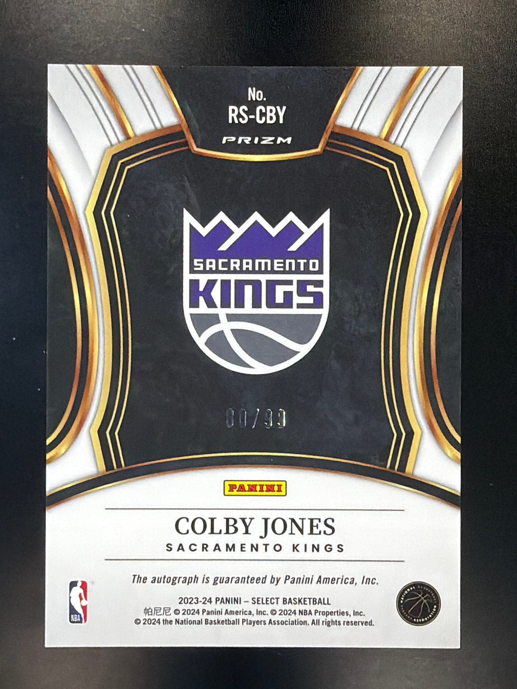 2023-24 Panini Select #RS-CBY Colby Jones Rookie Signatures Red Prizms #/99