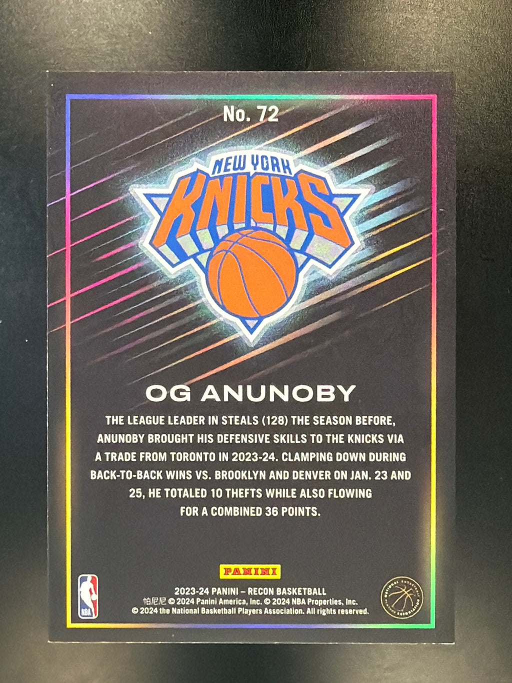 2023-24 Panini Recon #72 OG Anunoby Holo Bronze #/299