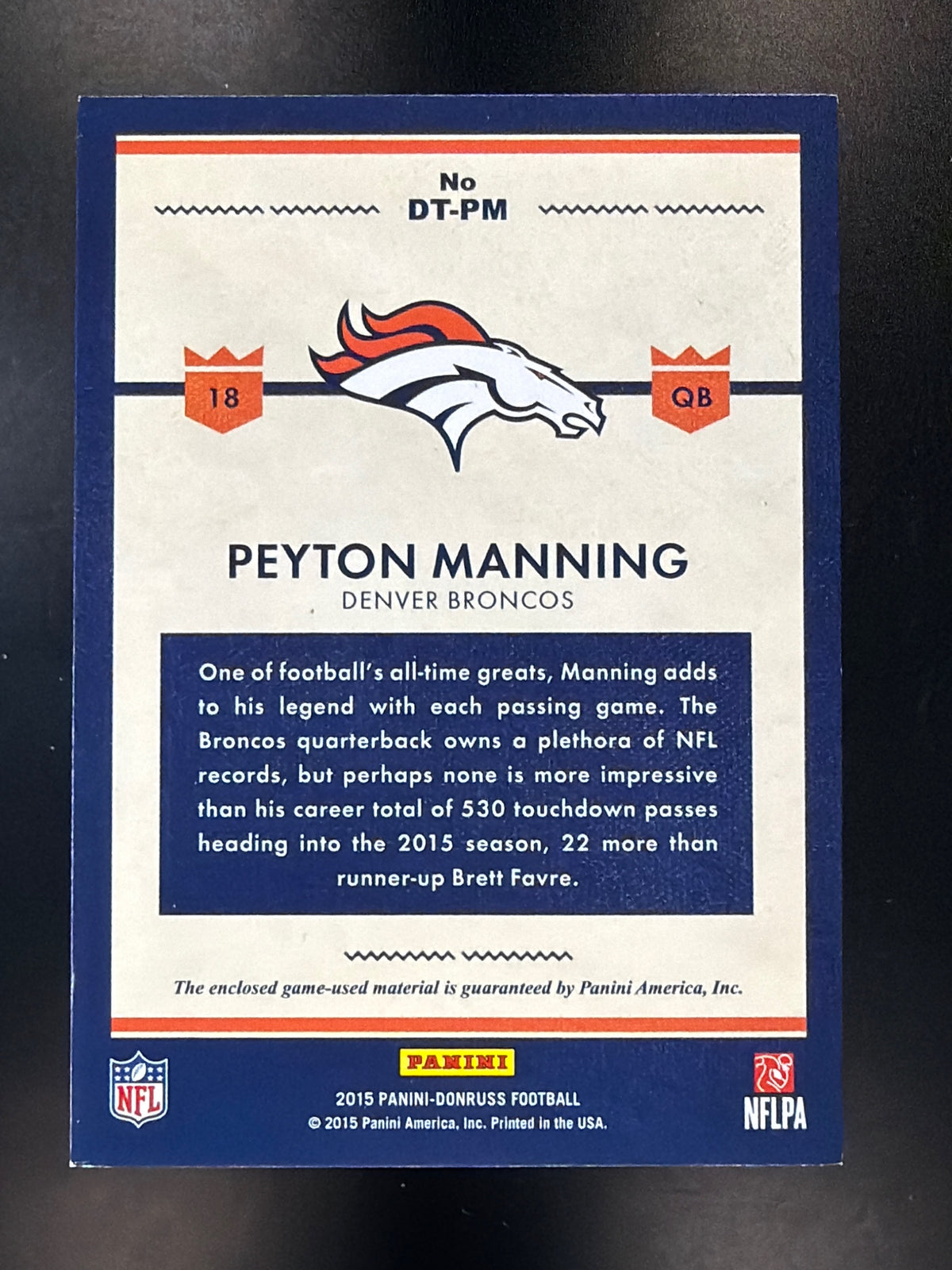 2015 Donruss #DT-PM Peyton Manning Donruss Threads Prime #/25