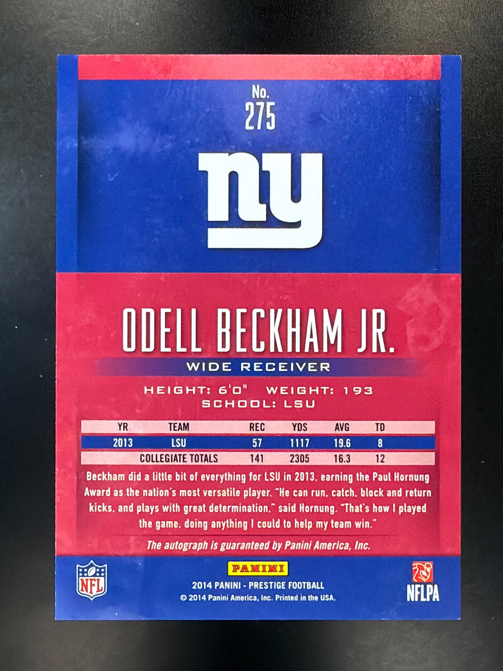 2014 Panini Prestige #275 Odell Beckham Jr. Extra Points Purple Autographs #/100
