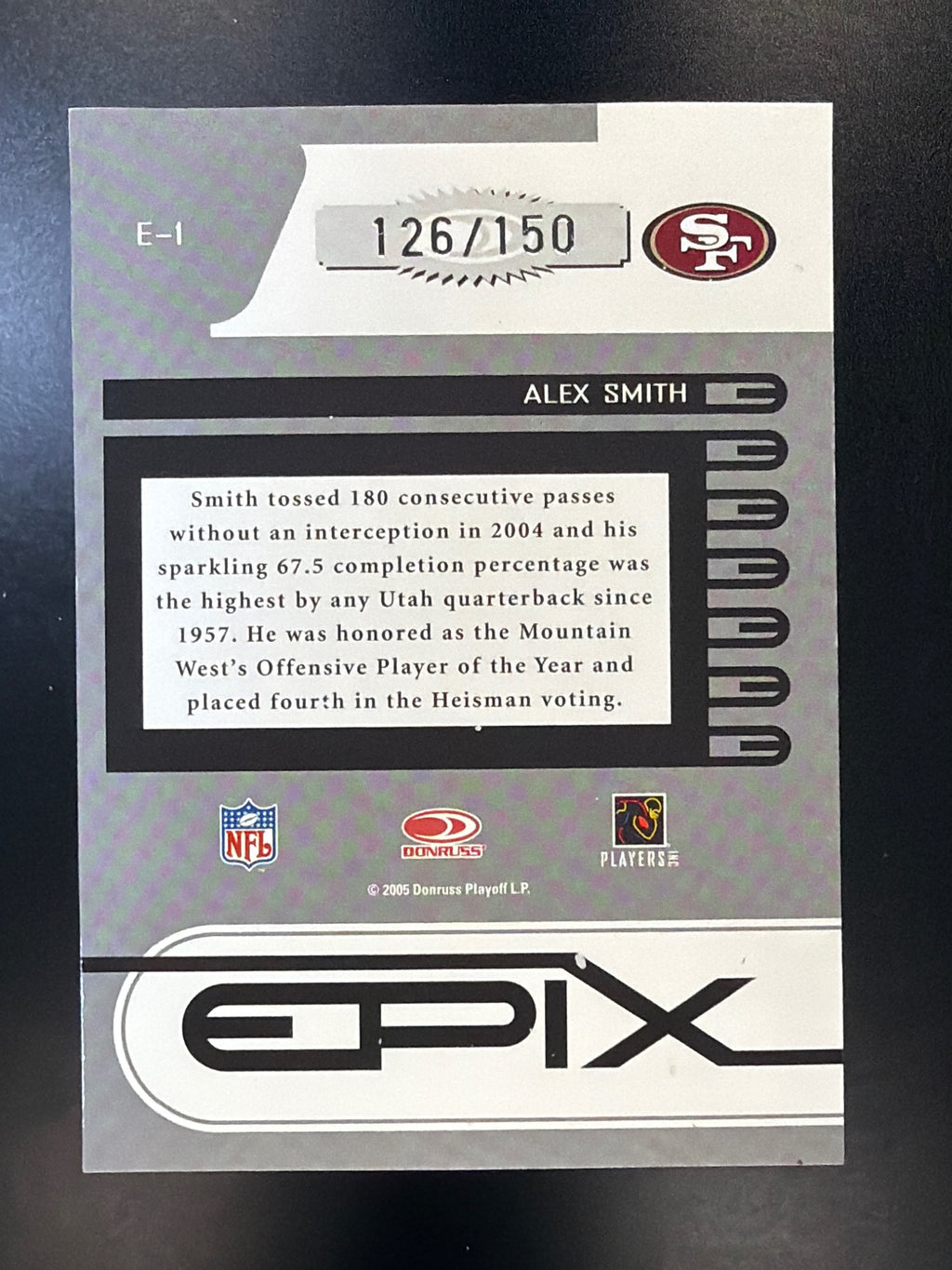 2005 Donruss Zenith #E-1 Alex Smith Epix Red 2nd Down #/150