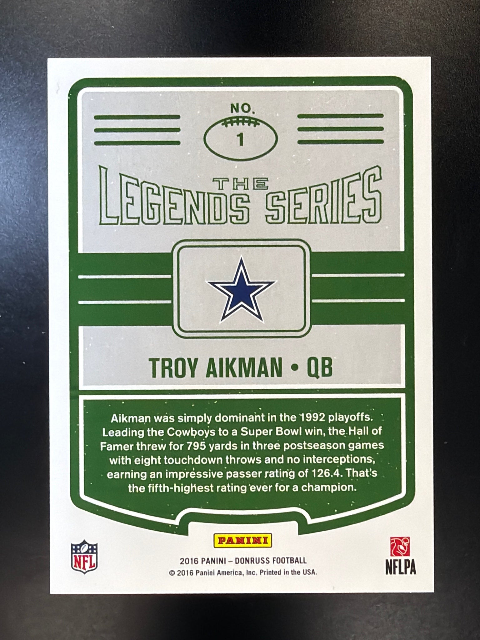 2016 Donruss #1 Troy Aikman The Legends Series #/999