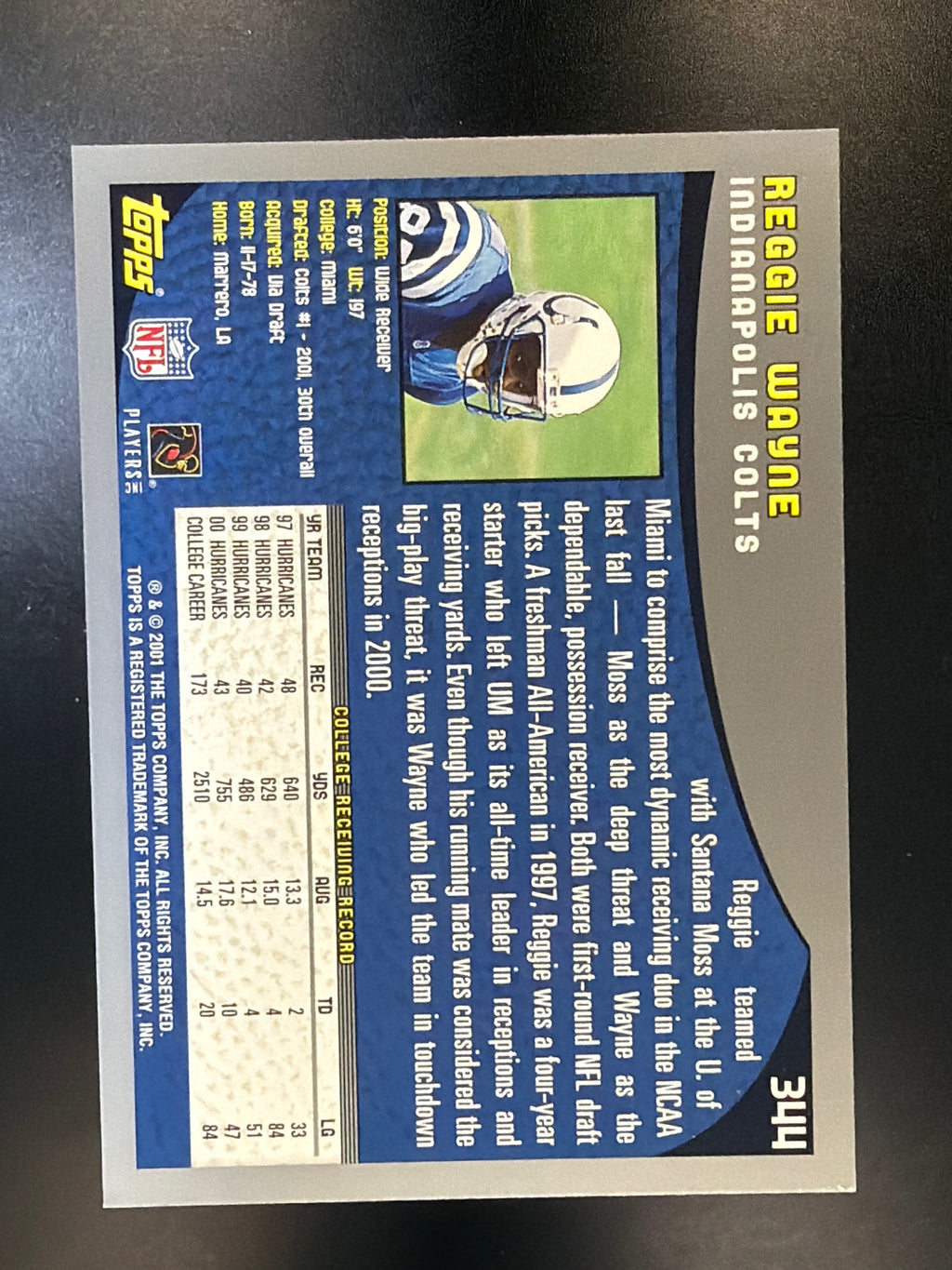 2001 Topps #344 Reggie Wayne