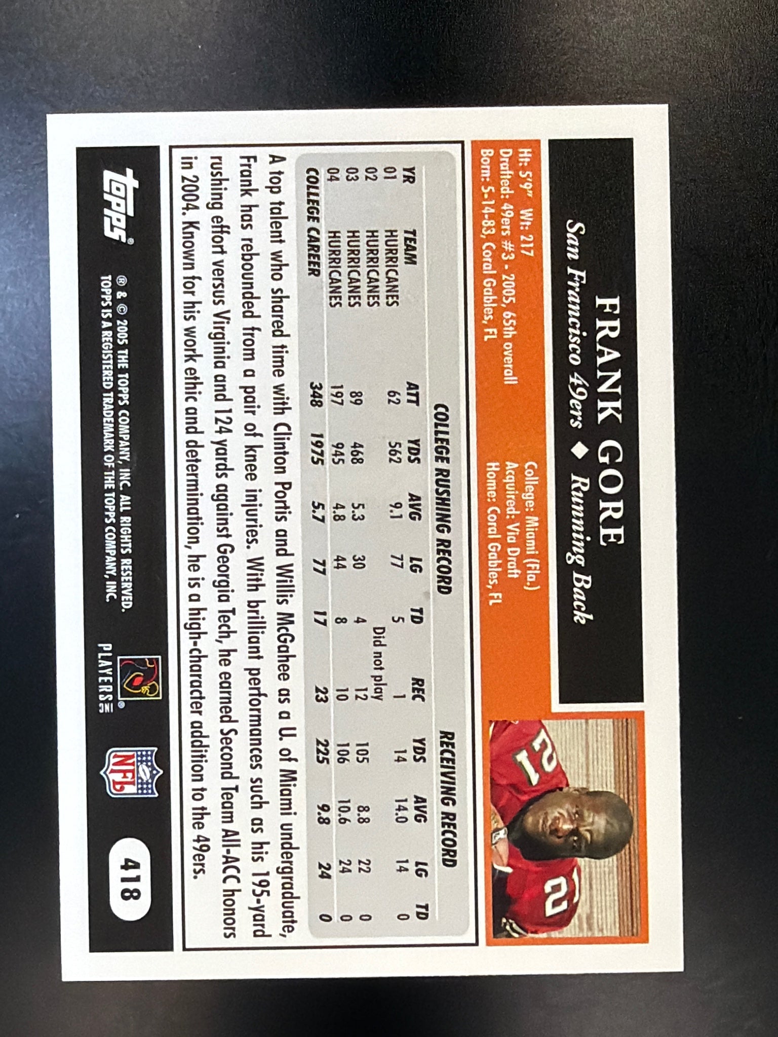 2005 Topps #418 Frank Gore