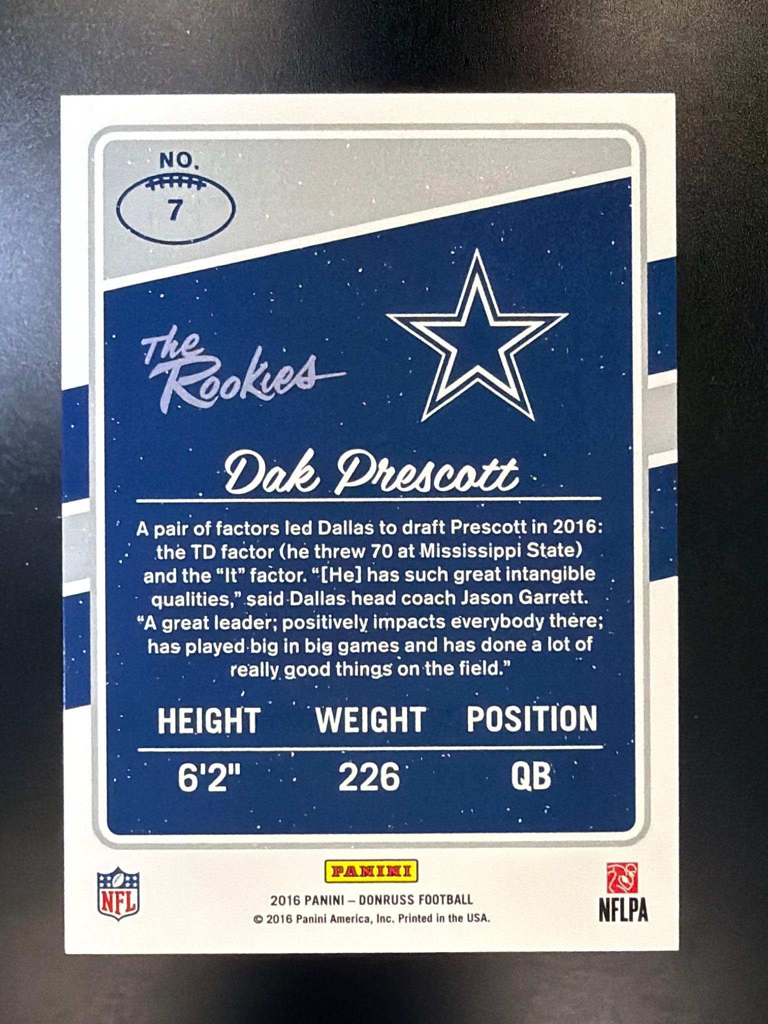 2016 Donruss #7 Dak Prescott The Rookies #/999