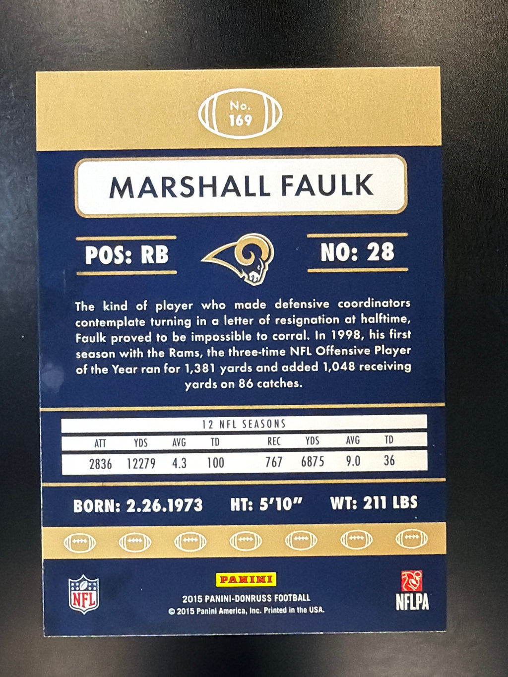 2015 Donruss #169 Marshall Faulk Press Proof Blue #/99