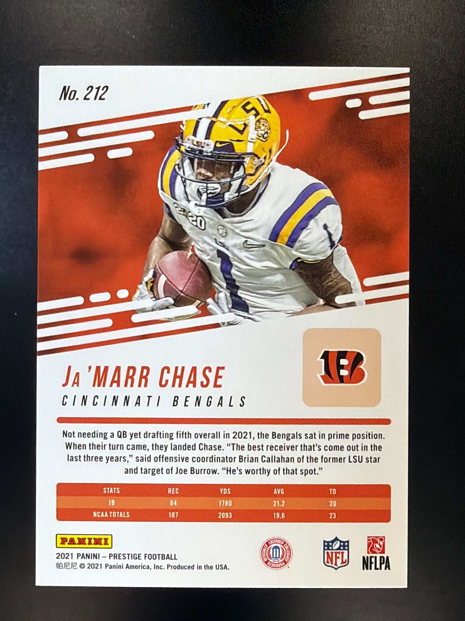 2021 Panini Prestige #212 Ja'Marr Chase Xtra Points Sunburst