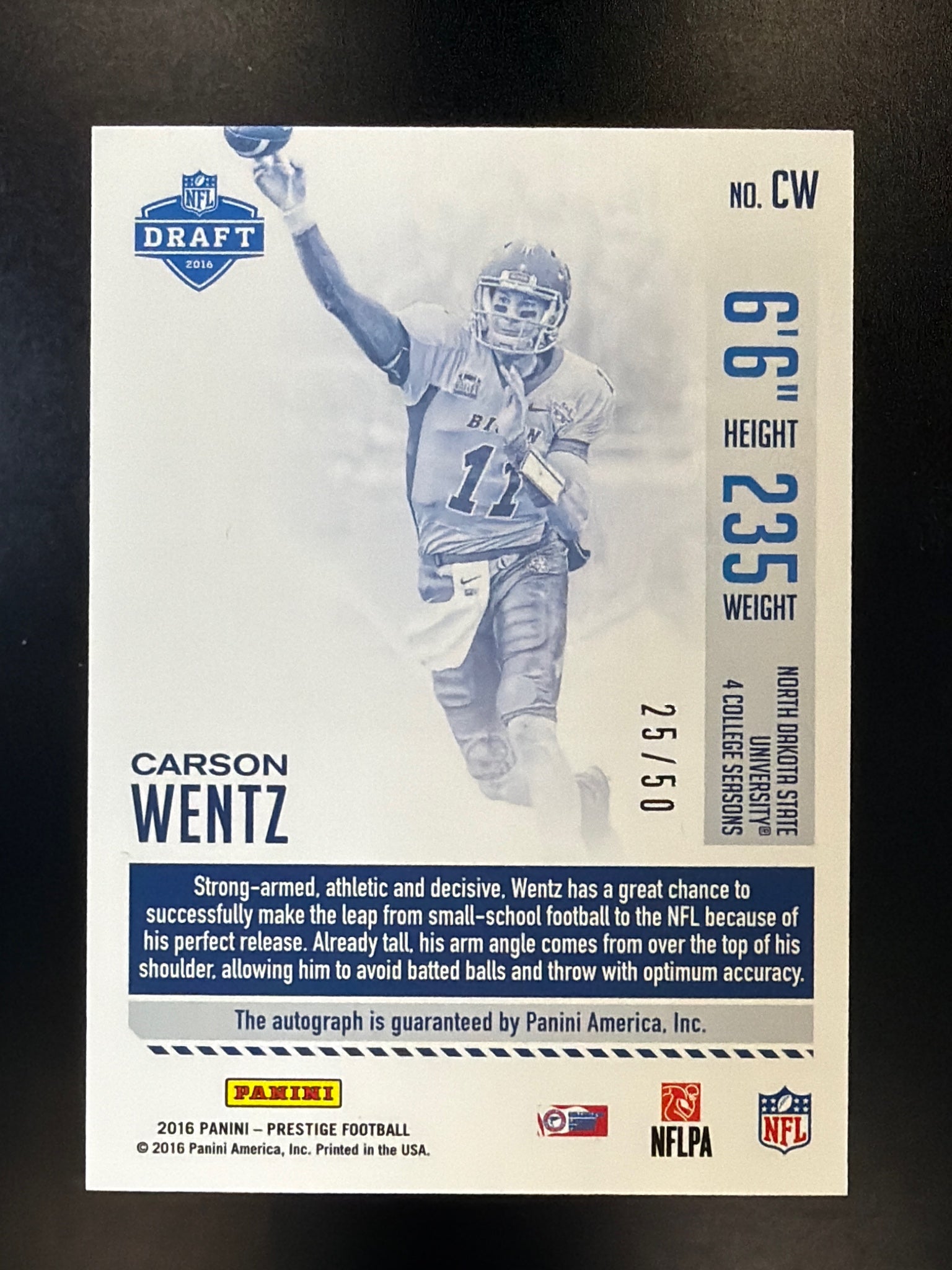2016 Panini Prestige #CW Carson Wentz Rookies Signatures Xtra Points Gold #/50