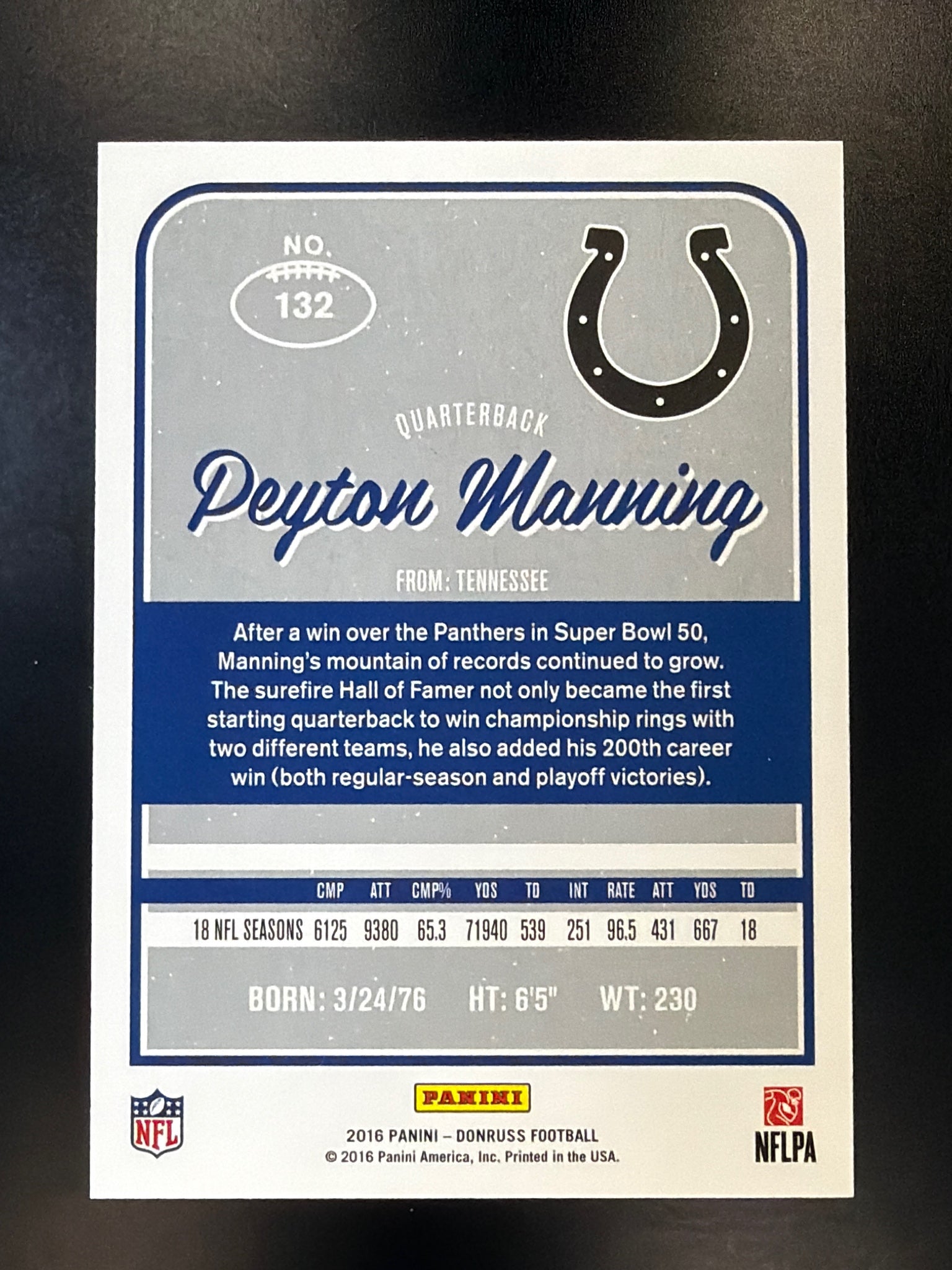 2016 Donruss #132 Peyton Manning Press Proofs Black #/10