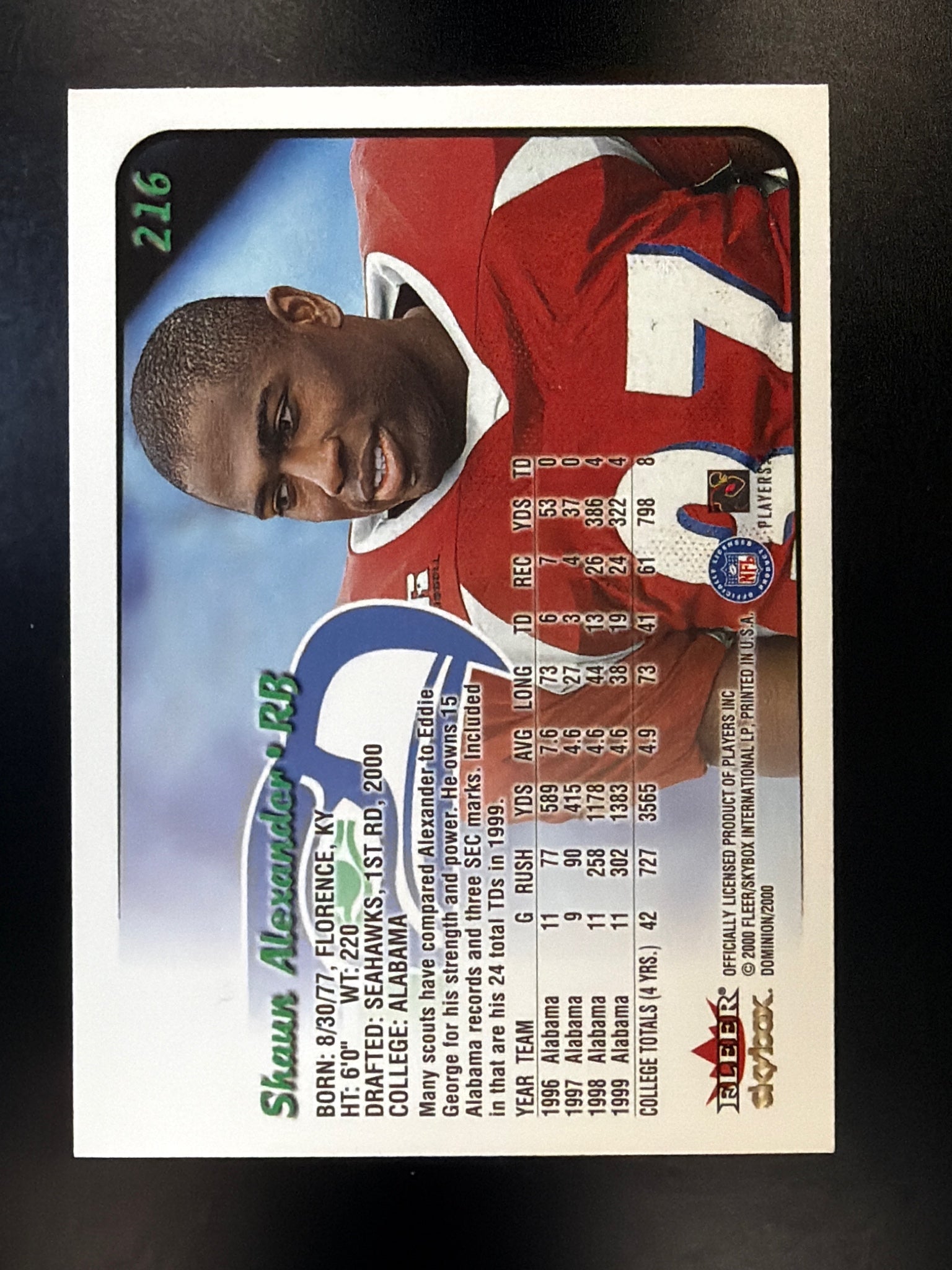 2000 SkyBox Dominion #216 Shaun Alexander