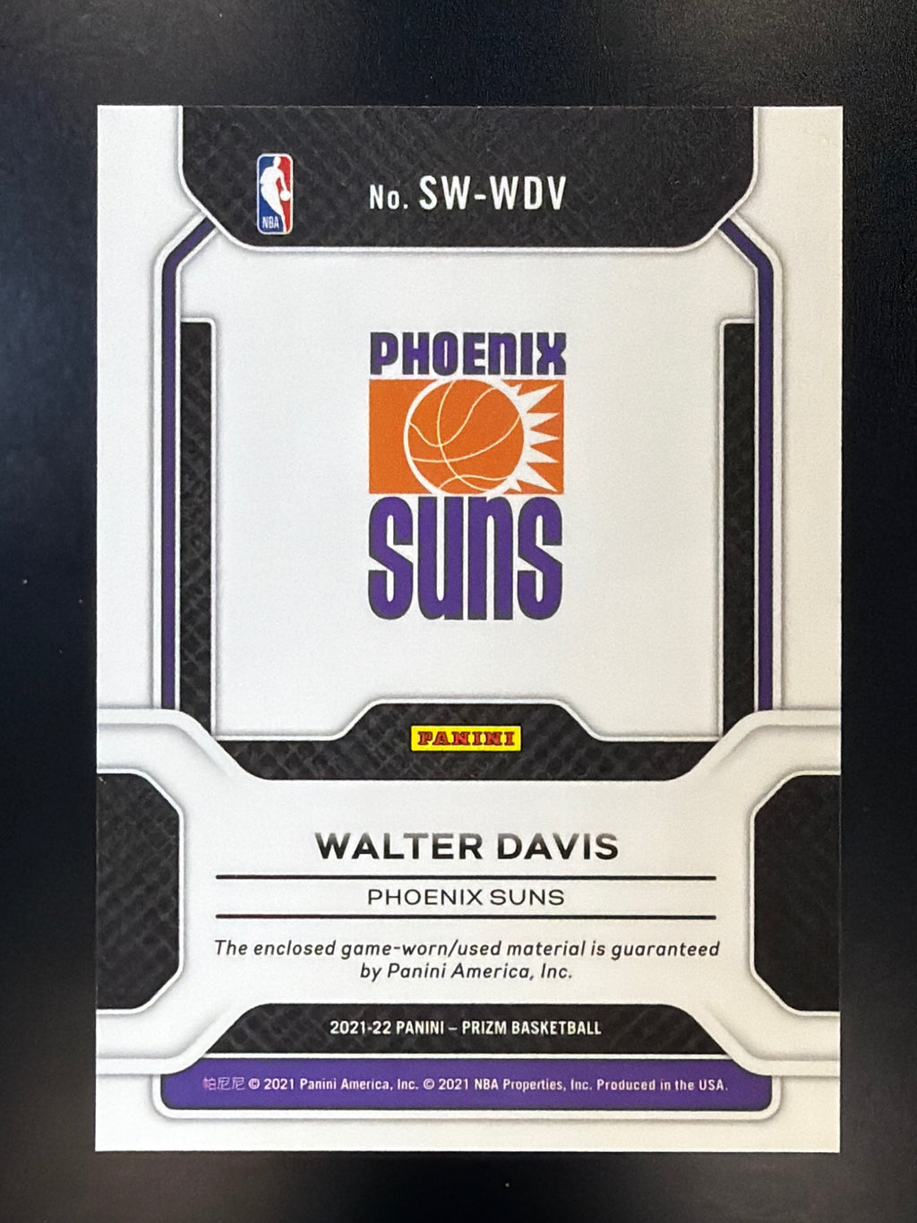 2021-22 Panini Prizm #SW-WDV Walter Davis Sensational Swatches