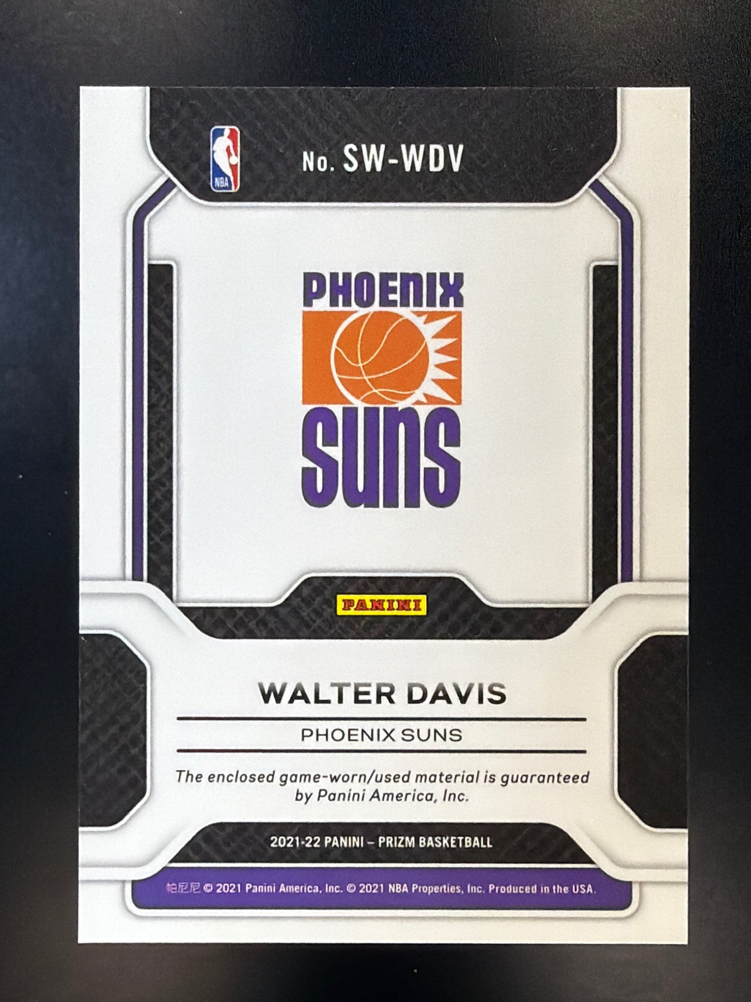2021-22 Panini Prizm #SW-WDV Walter Davis Sensational Swatches