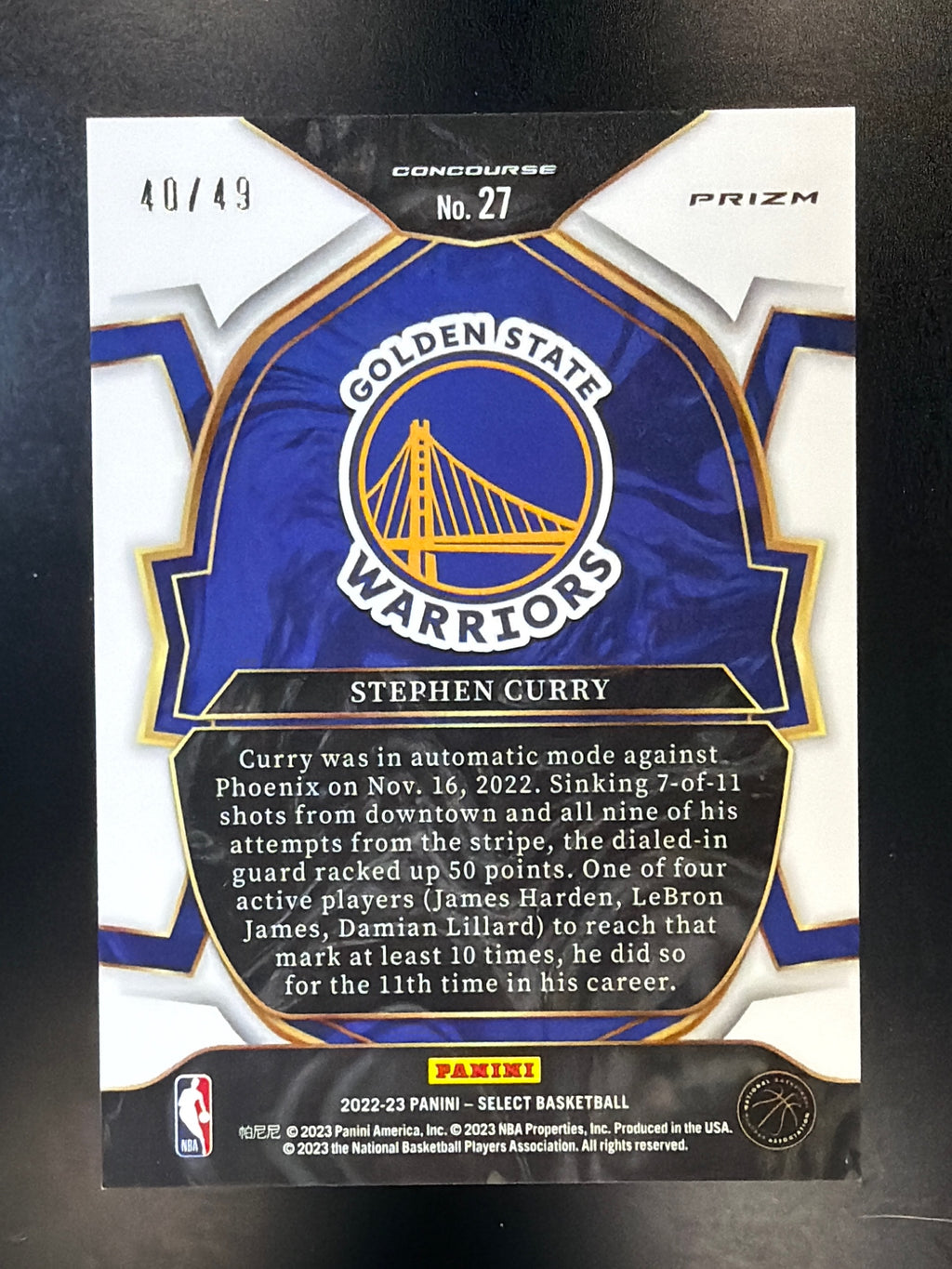 2022-23 Panini Select #27 Stephen Curry Teal White Pink Prizms #/49