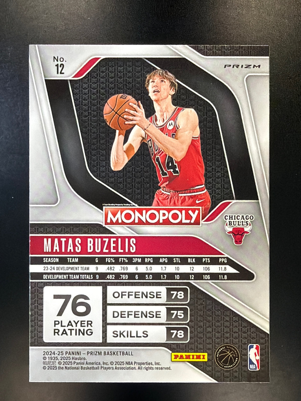 2024-25 Panini Prizm Monopoly #12 Matas Buzelis Red Prizms