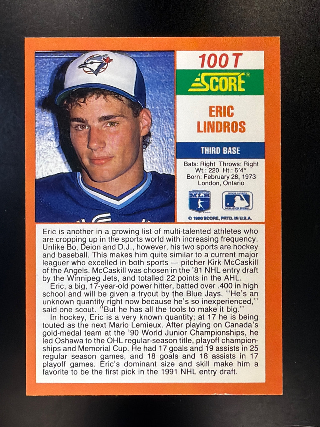 1990 Score Rookie & Traded #100T Eric Lindros