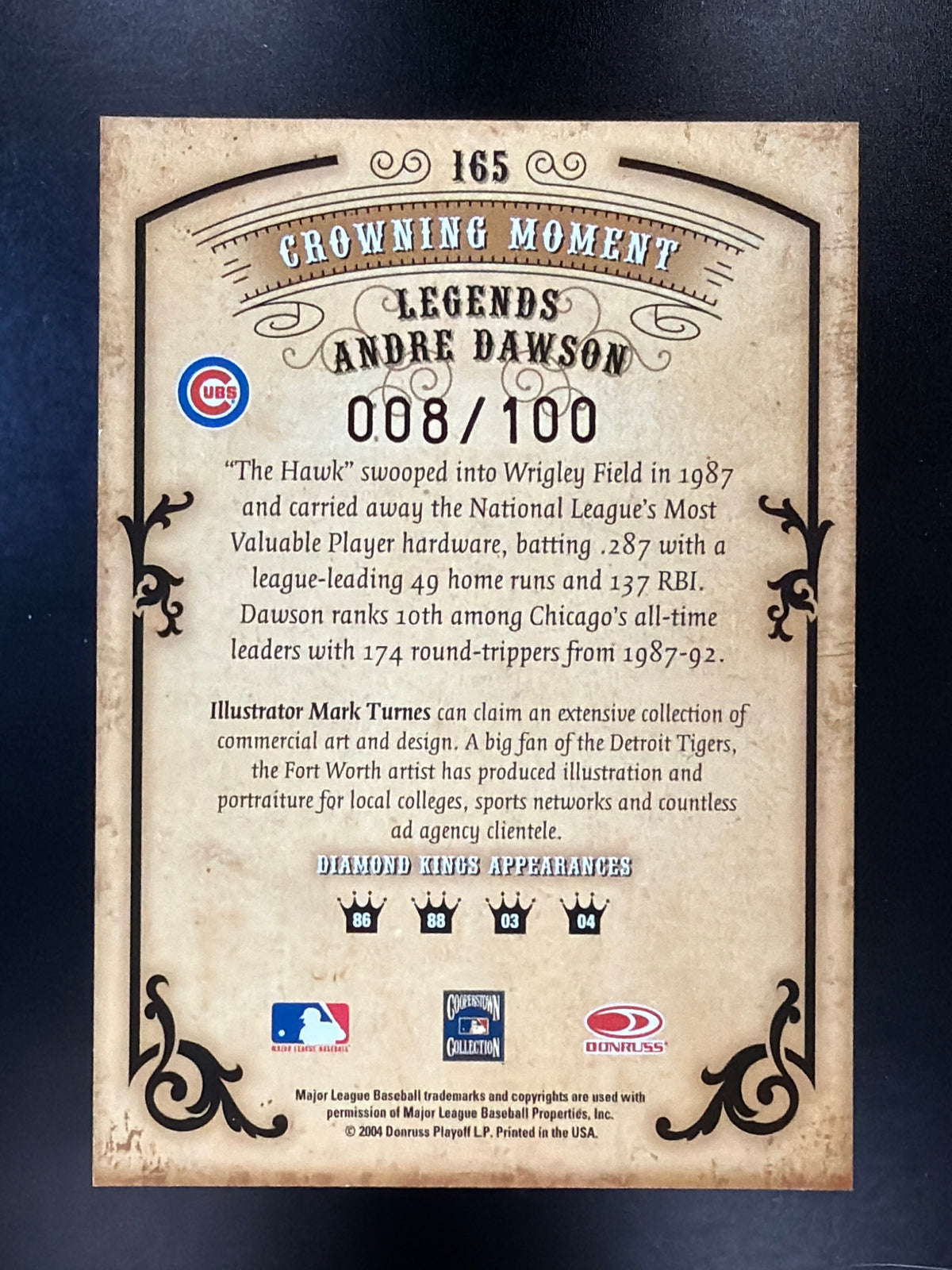 2004 Donruss Diamond Kings #165 Andre Dawson Bronze Sepia #/100