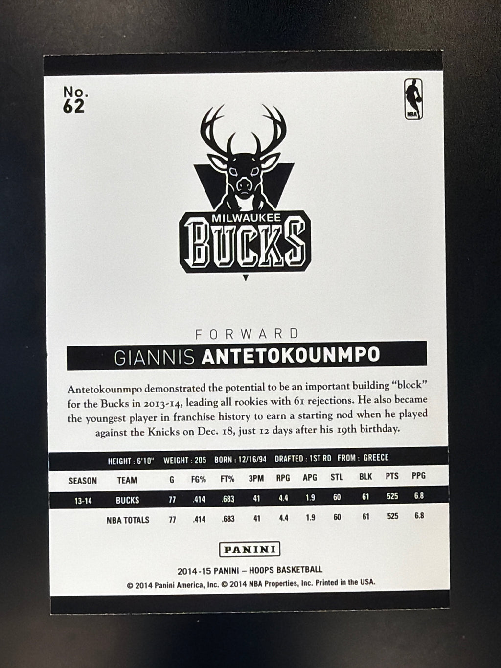 2014-15 Hoops #62 Giannis Antetokounmpo