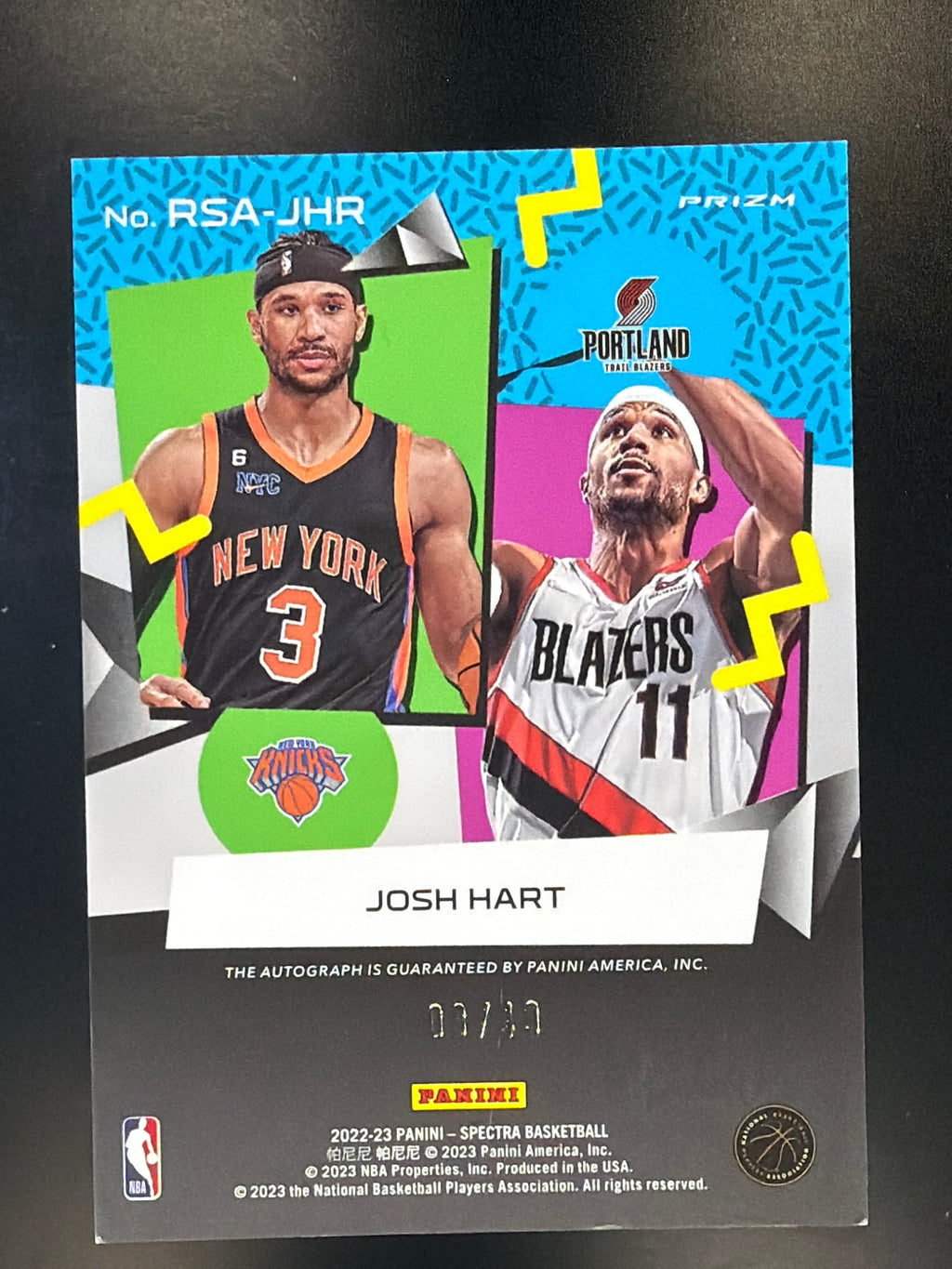 2022-23 Panini Spectra #RSA-JHR Josh Hart RetroSpect Autographs Astral #/49