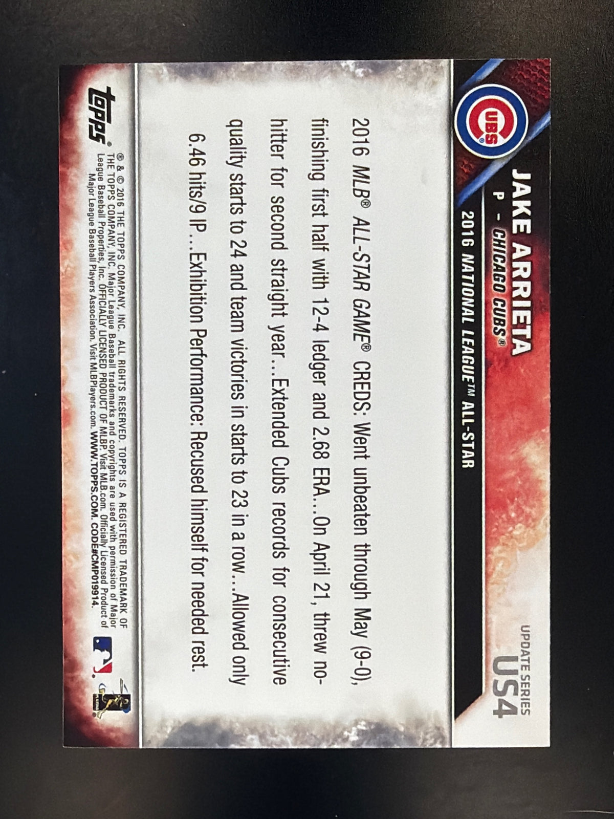 2016 Topps Update #US4 Jake Arrieta Black & White Negatives