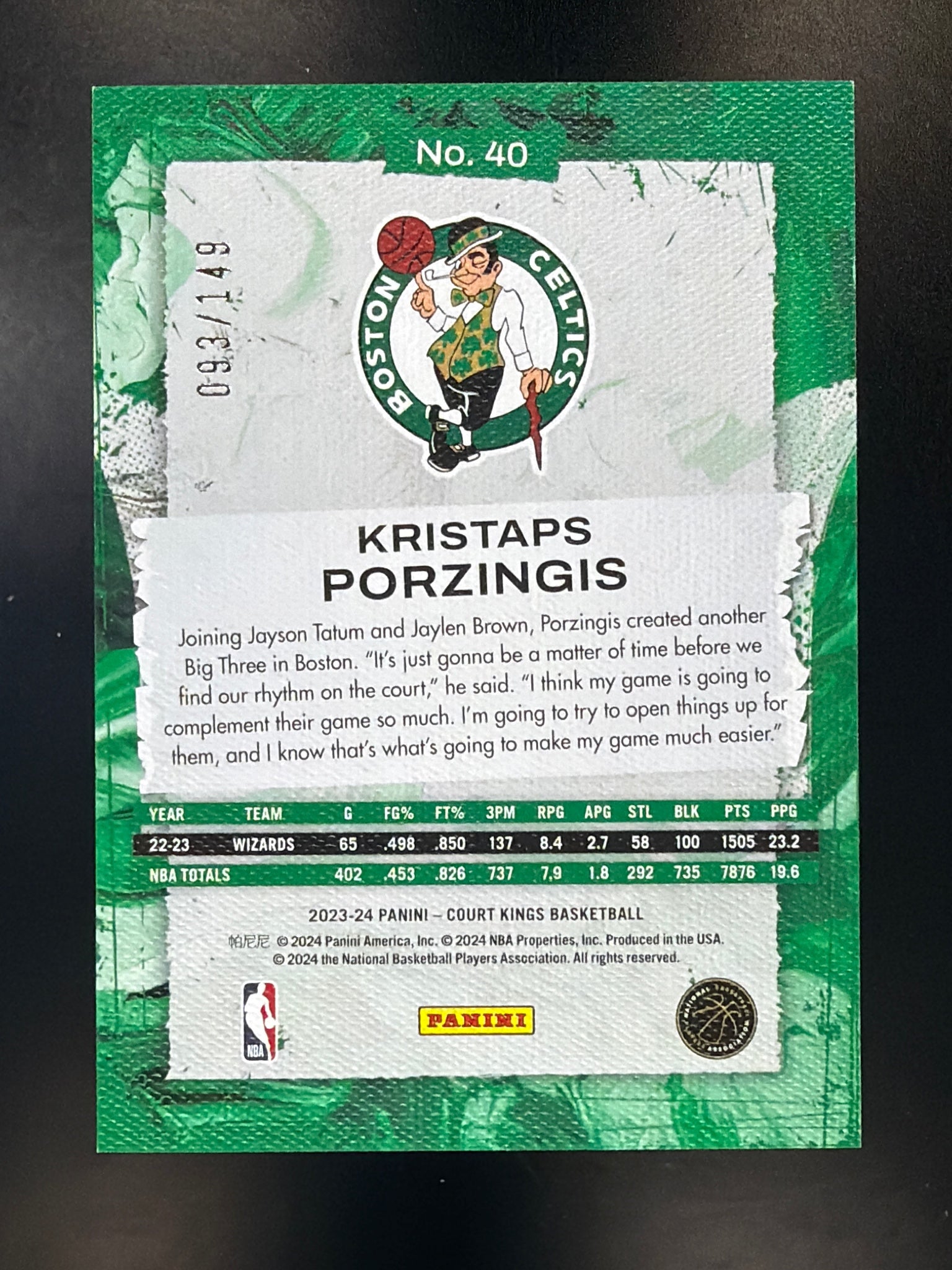 2023-24 Panini Court Kings #40 Kristaps Porzingis Ruby #/149