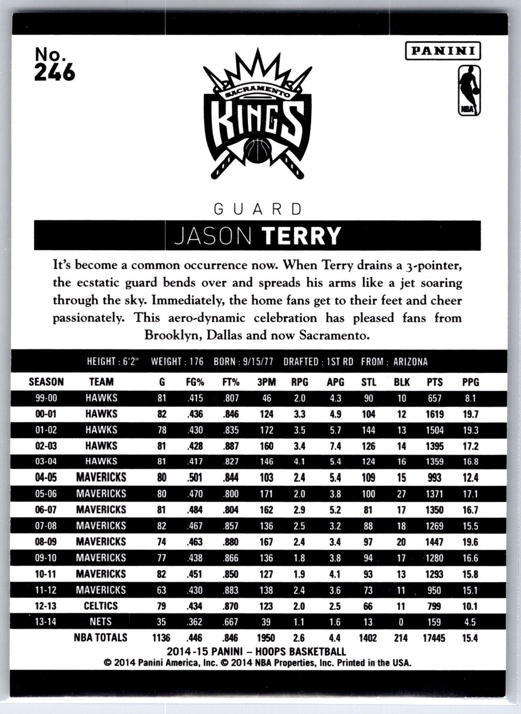 2014-15 Hoops #246 Jason Terry Gold
