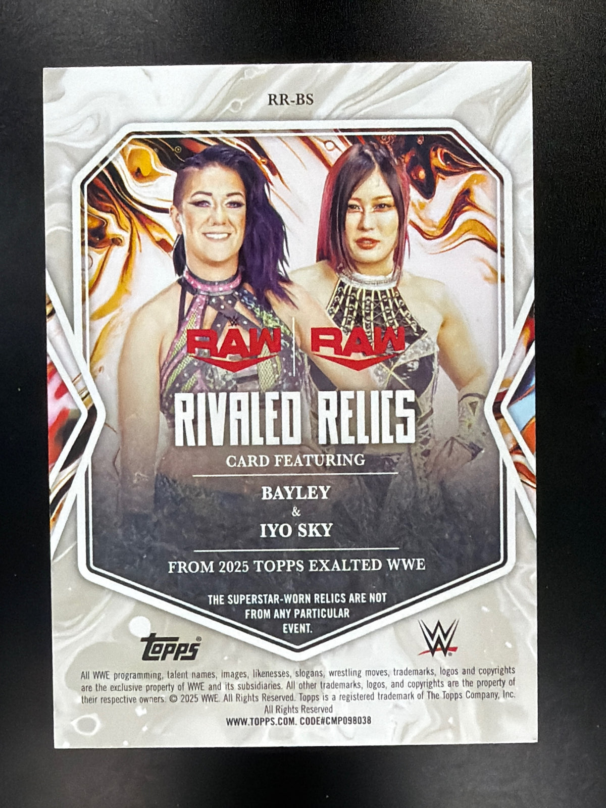 2025 Topps Exalted WWE #RR-BS Bayley / Iyo Sky Rivaled Relics Aqua #/99