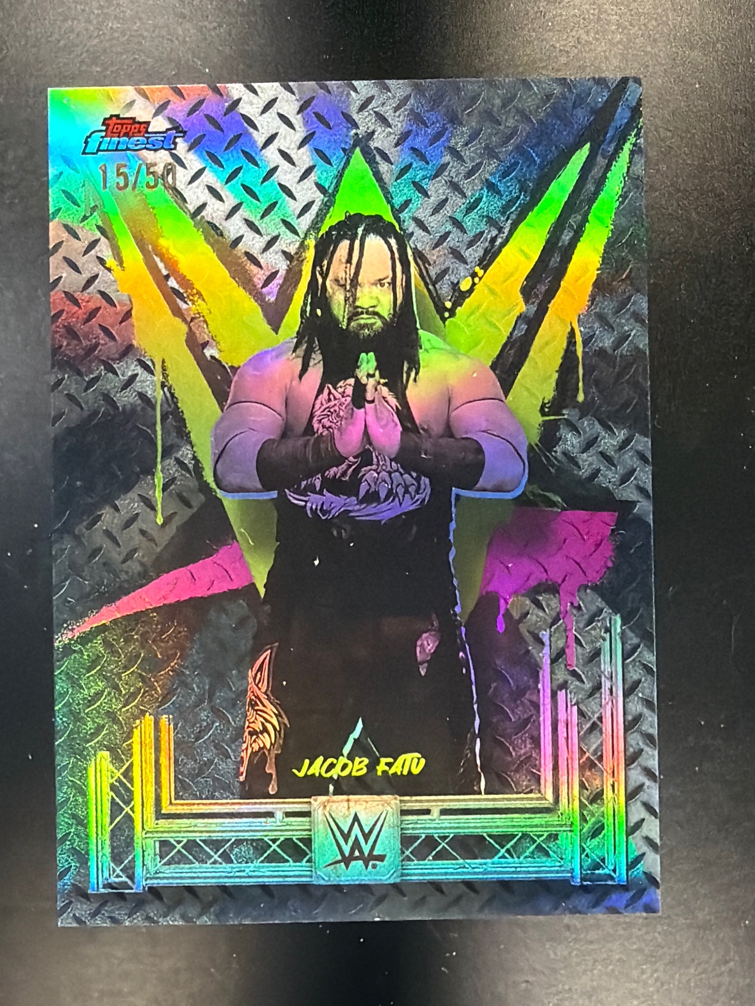 2025 Topps Finest WWE #96 Jacob Fatu Black #/50