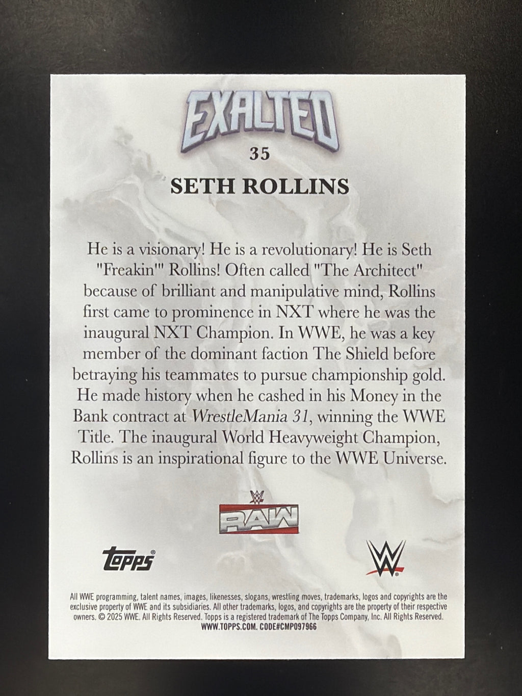 2025 Topps Exalted WWE #35 Seth Rollins
