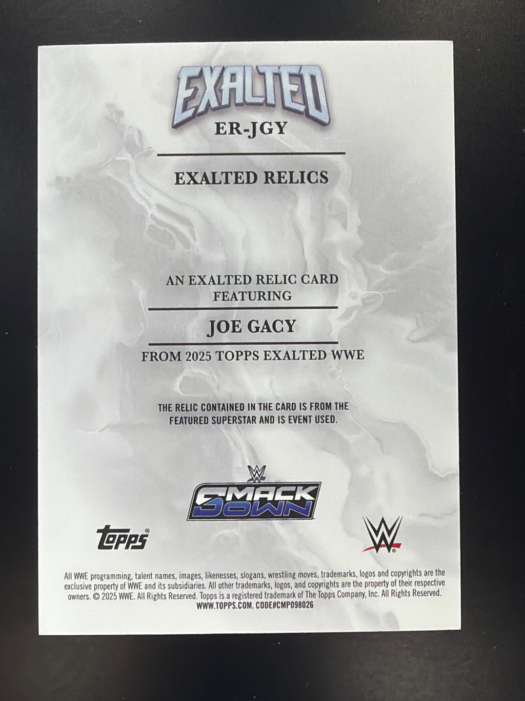 2025 Topps Exalted WWE #ER-JGY Joe Gacy Exalted Relics Aqua #/99