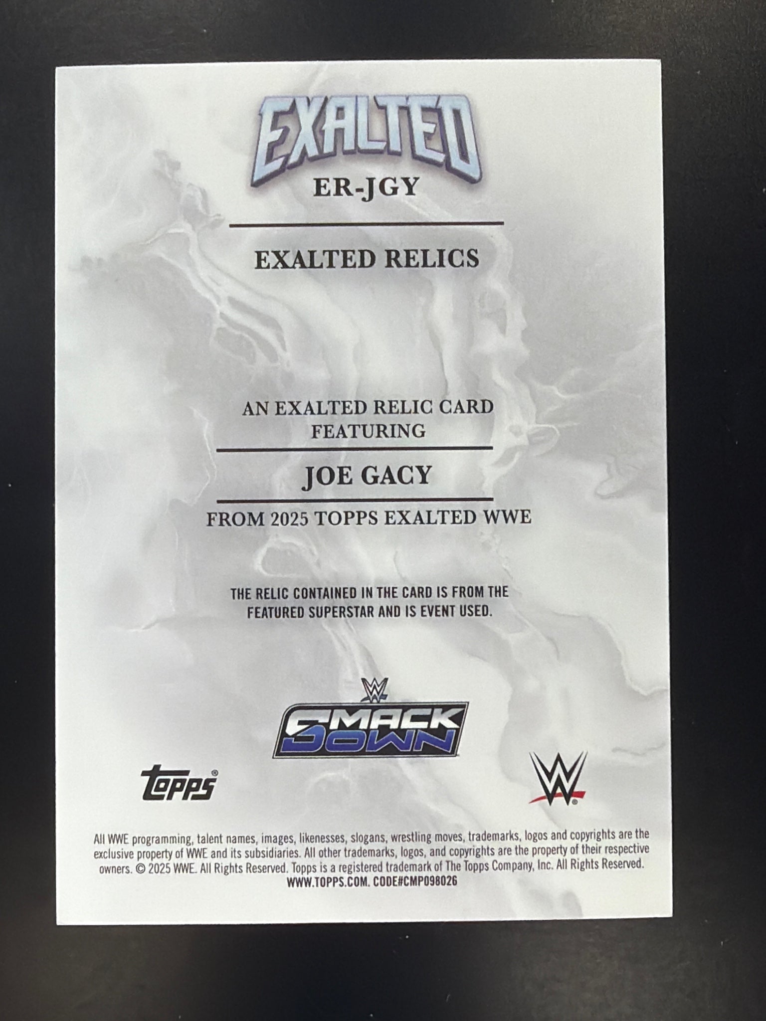 2025 Topps Exalted WWE #ER-JGY Joe Gacy Exalted Relics Aqua #/99