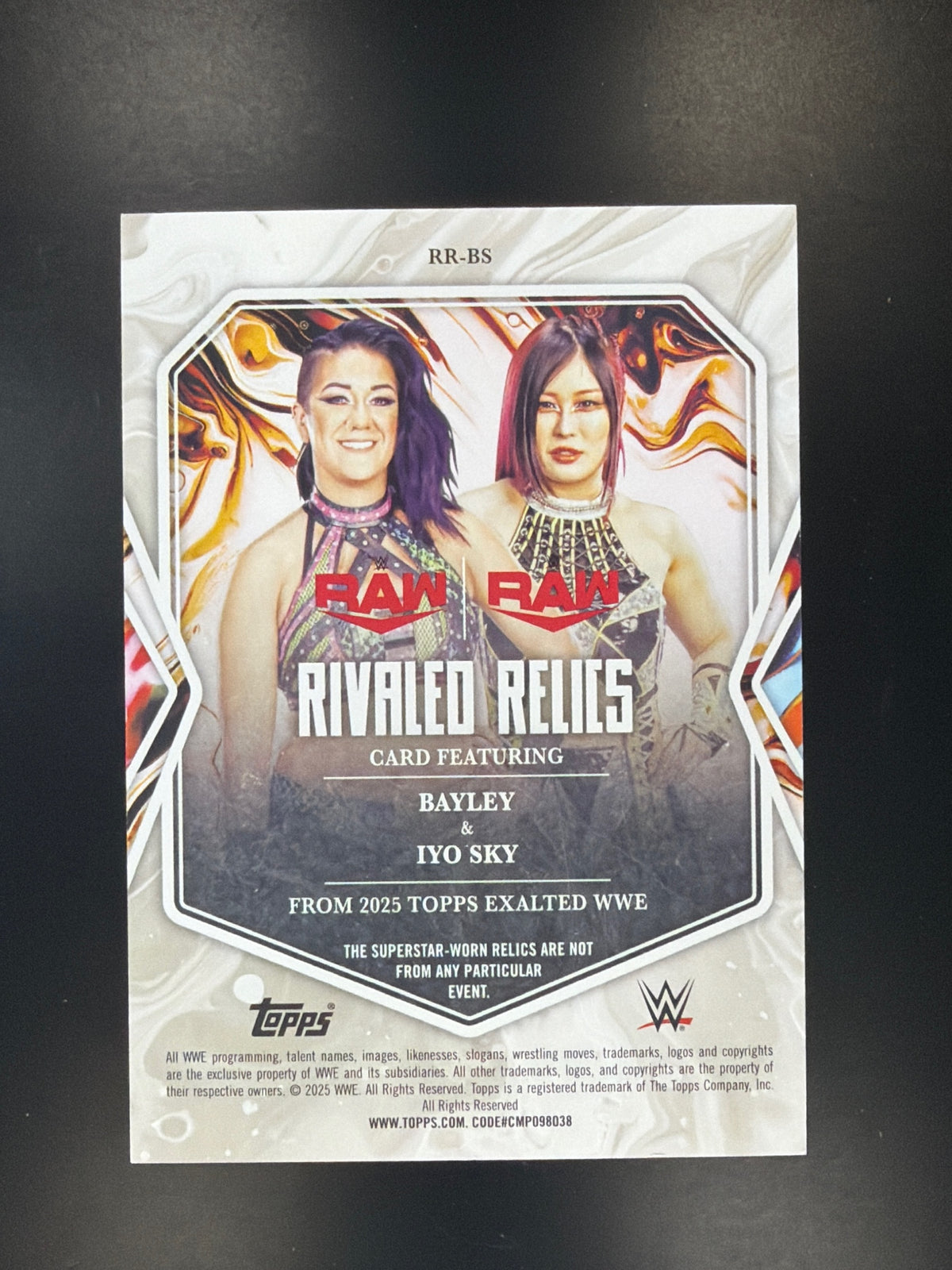 2025 Topps Exalted WWE #RR-BS Bayley / Iyo Sky Rivaled Relics Aqua #/99