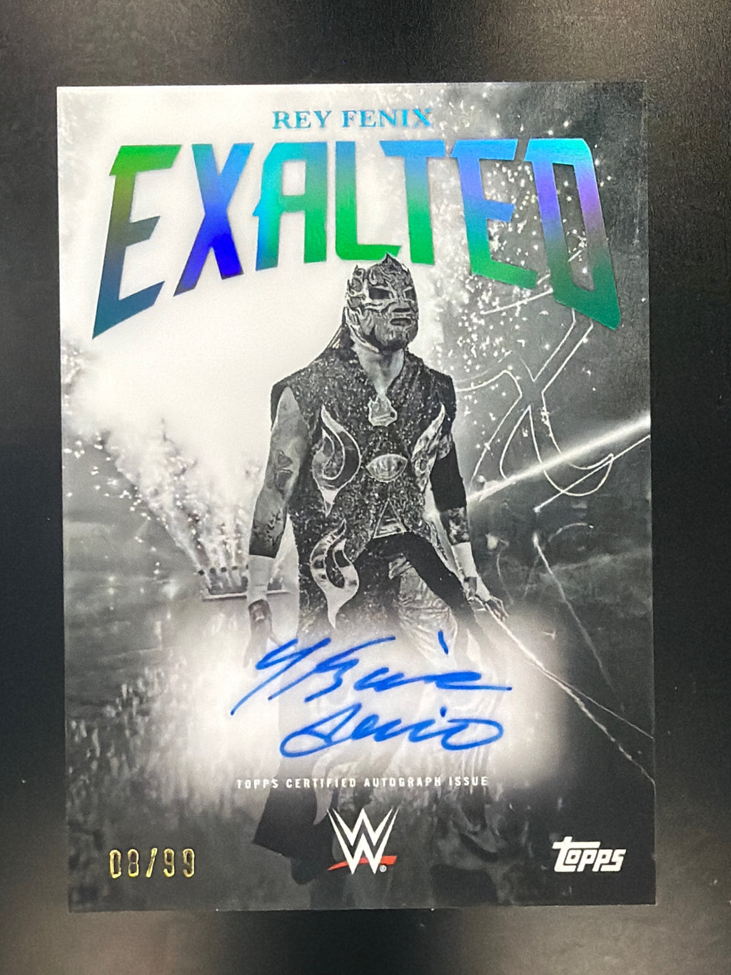 2025 Topps Exalted WWE #BWS-RFX Rey Fenix Black and White Signatures Aqua #/99