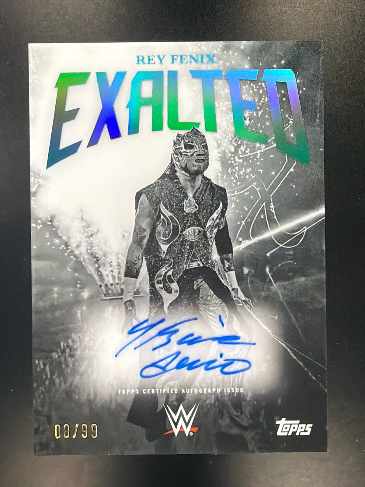 2025 Topps Exalted WWE #BWS-RFX Rey Fenix Black and White Signatures Aqua #/99