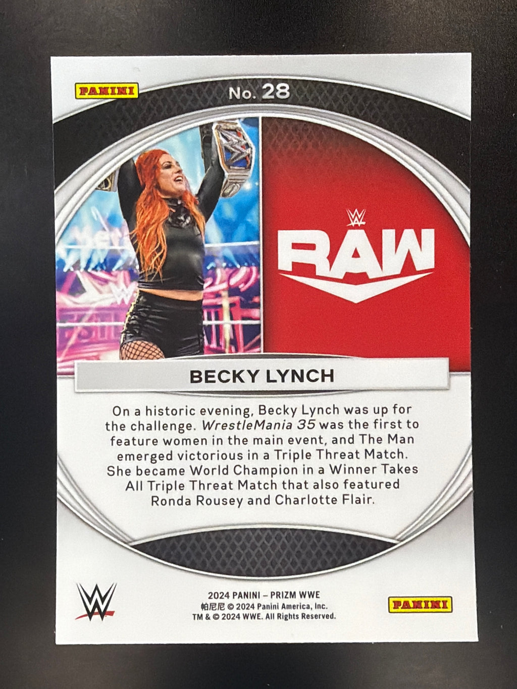 2024 Panini Prizm WWE #28 Becky Lynch WrestleMania Moments
