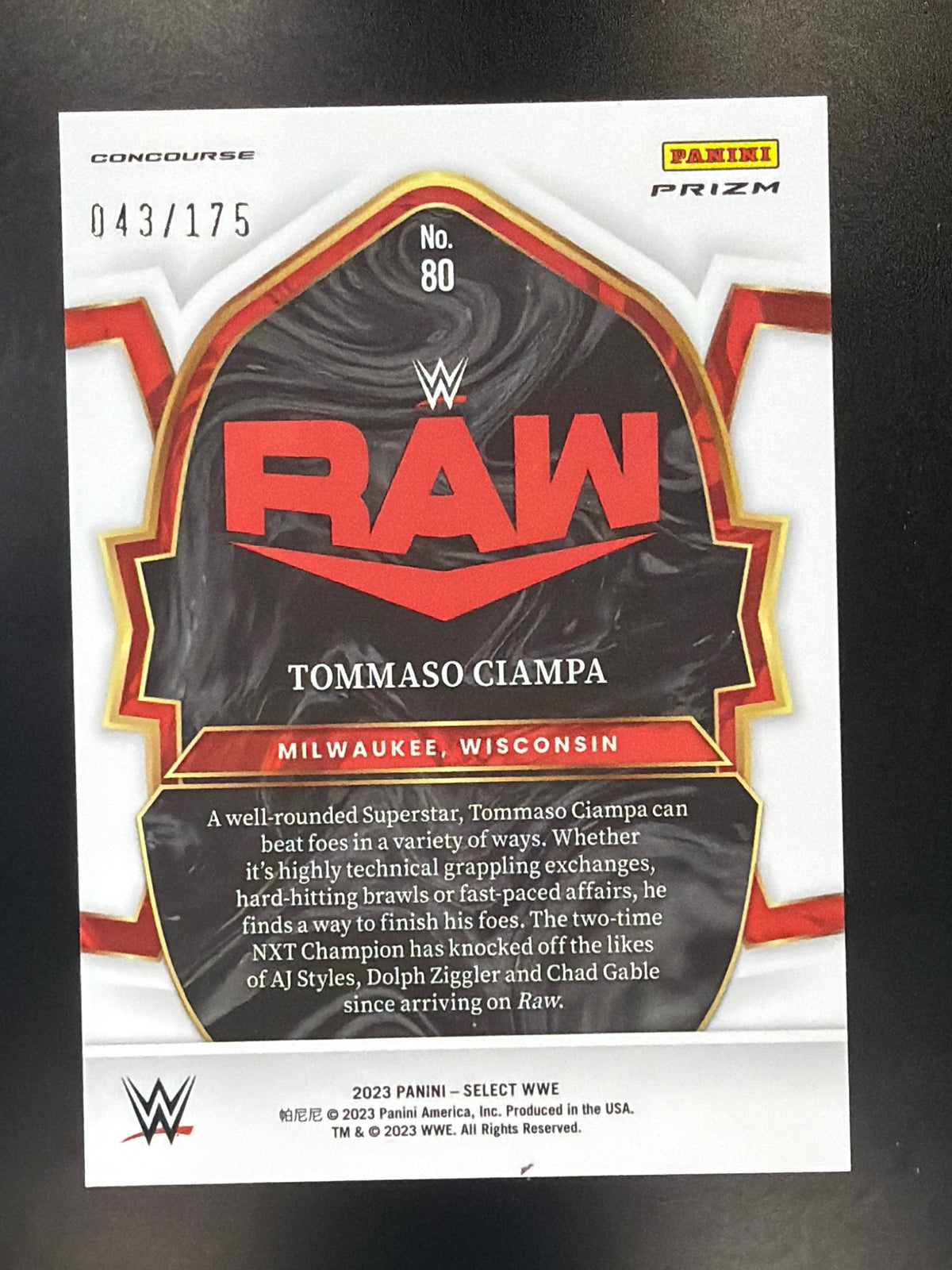 2023 Panini Select WWE #80 Tommaso Ciampa Red Prizms #/175