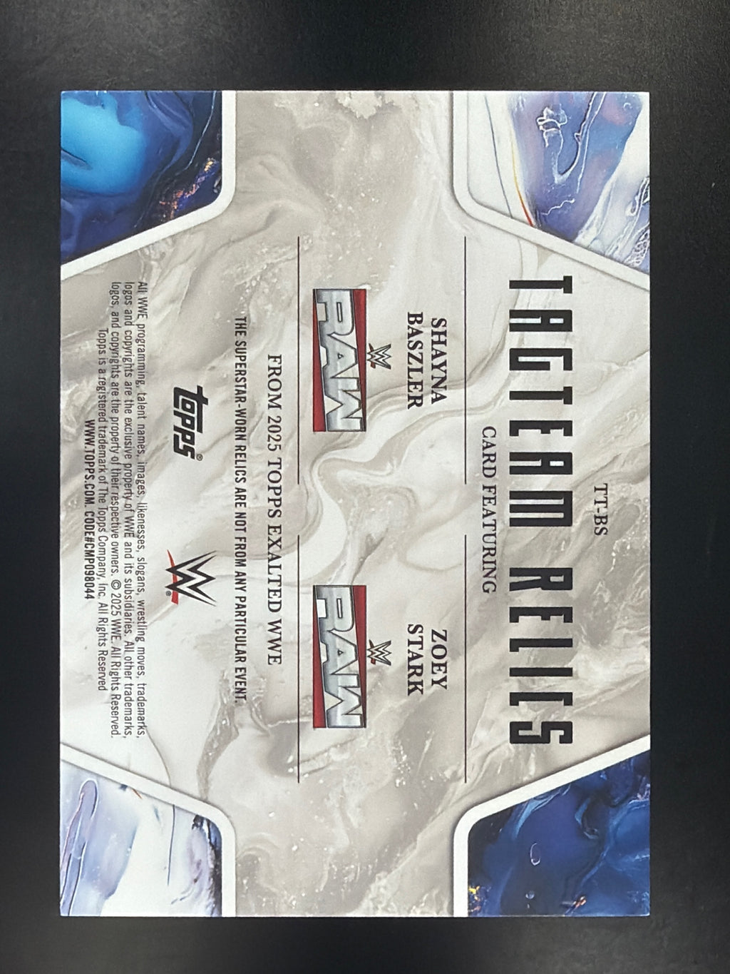 2025 Topps Exalted WWE #TT-BS Shayna Baszler/Zoey Stark Tag Team Relics Blue /25
