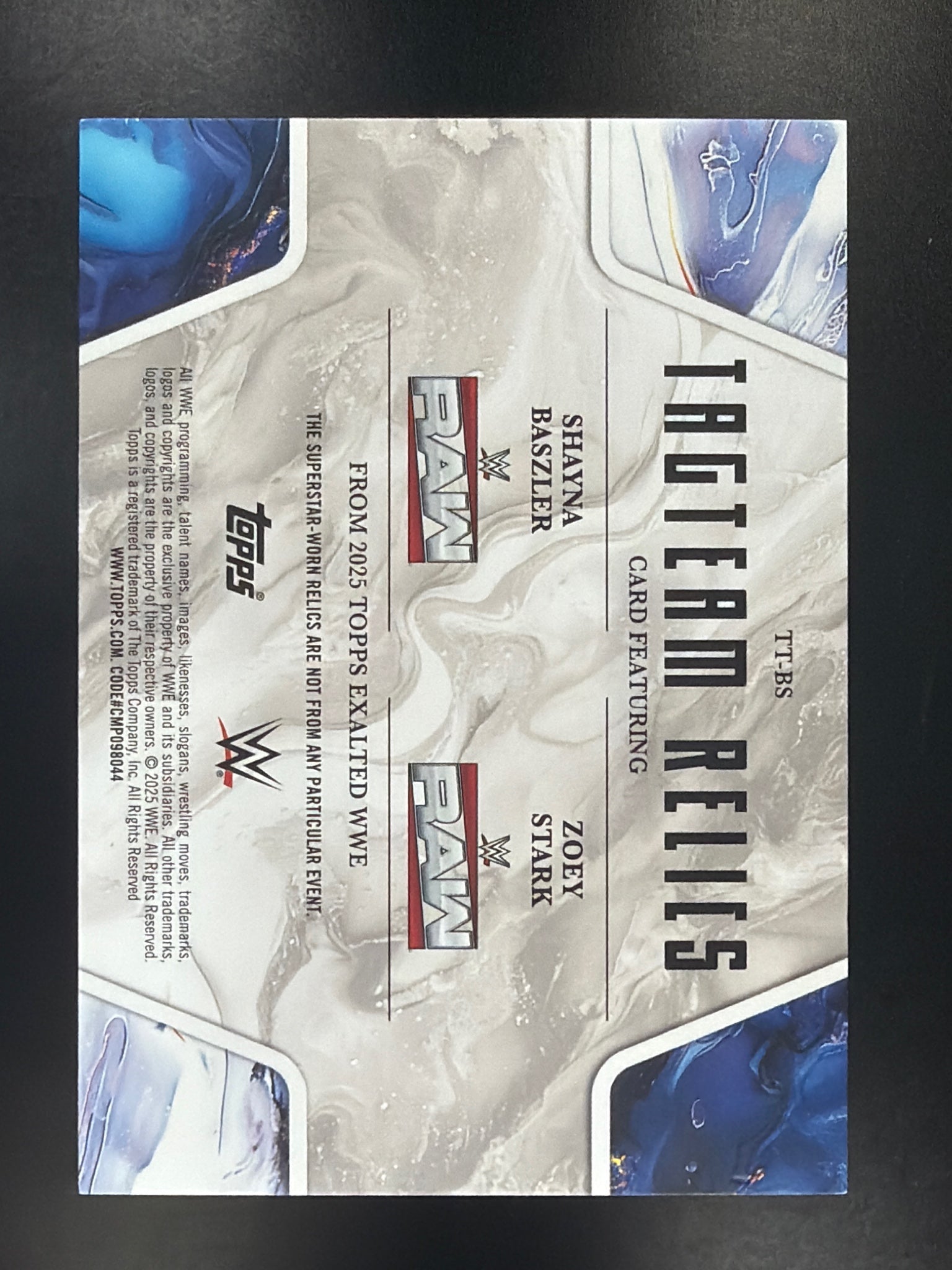 2025 Topps Exalted WWE #TT-BS Shayna Baszler/Zoey Stark Tag Team Relics Blue /25