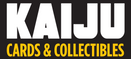 Advertisement for Kaiju cards and collectibles with a green monster graphic on a black background.